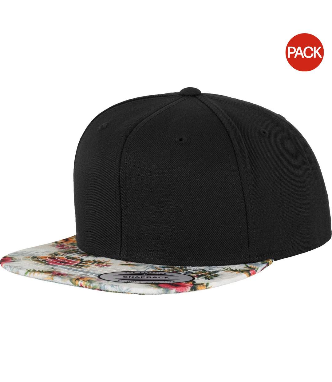 Lot de 2  casquettes imprimées ajustables homme noir/floral menthe Yupoong-1