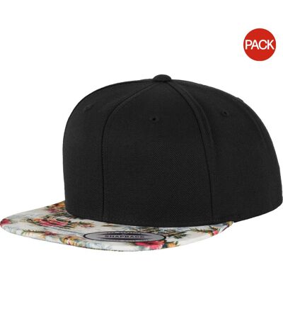 Lot de 2  casquettes imprimées ajustables homme noir/floral menthe Yupoong