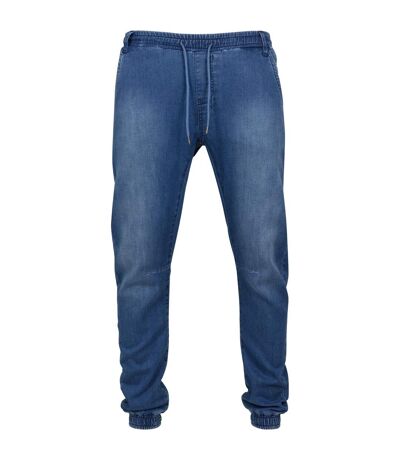 Mens knitted denim jogging bottoms washed blue Urban Classics