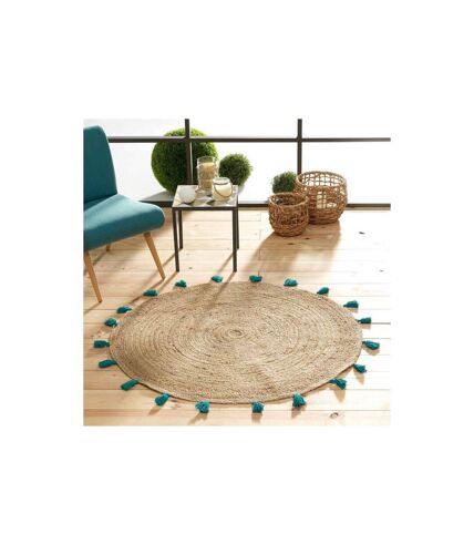 Tapis Déco Rond en Jute Shira 120cm Turquoise