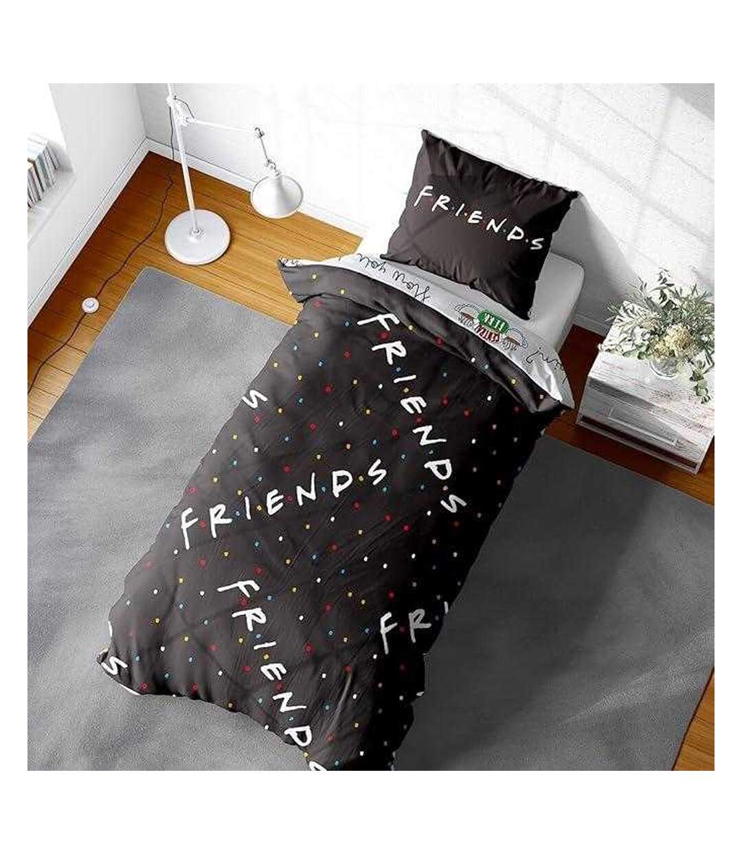 Parure De Lit Motif Logo Noir Gris Friends-3