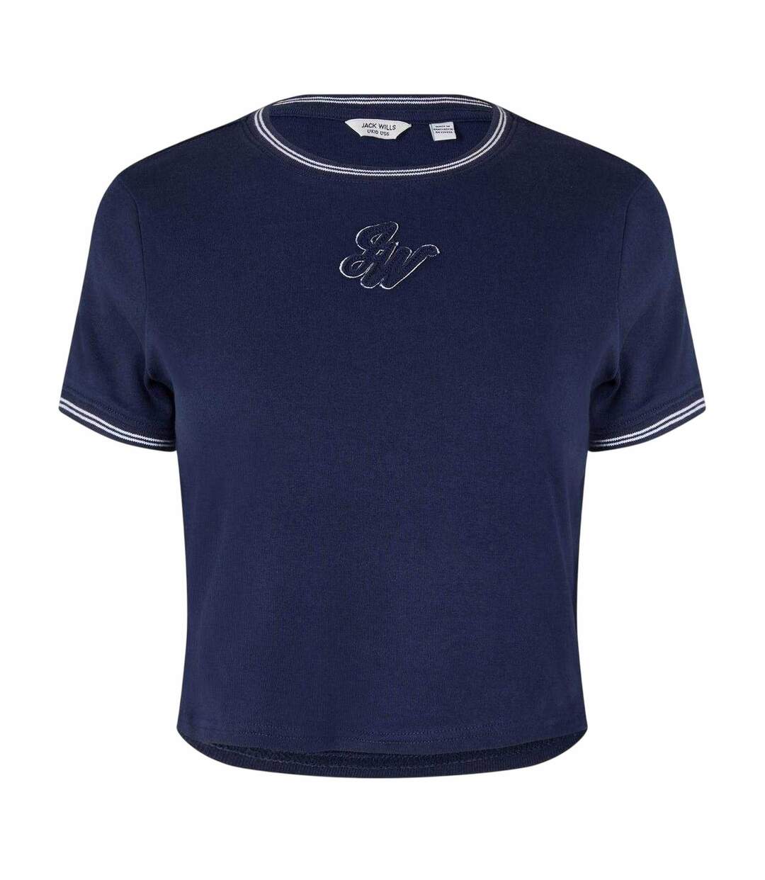 Womens/ladies Slim Crop Top Navy White Jack Wills-2