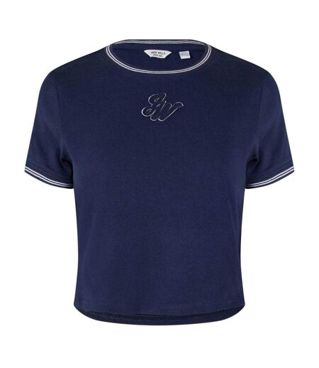 Womens/ladies Slim Crop Top Navy White Jack Wills