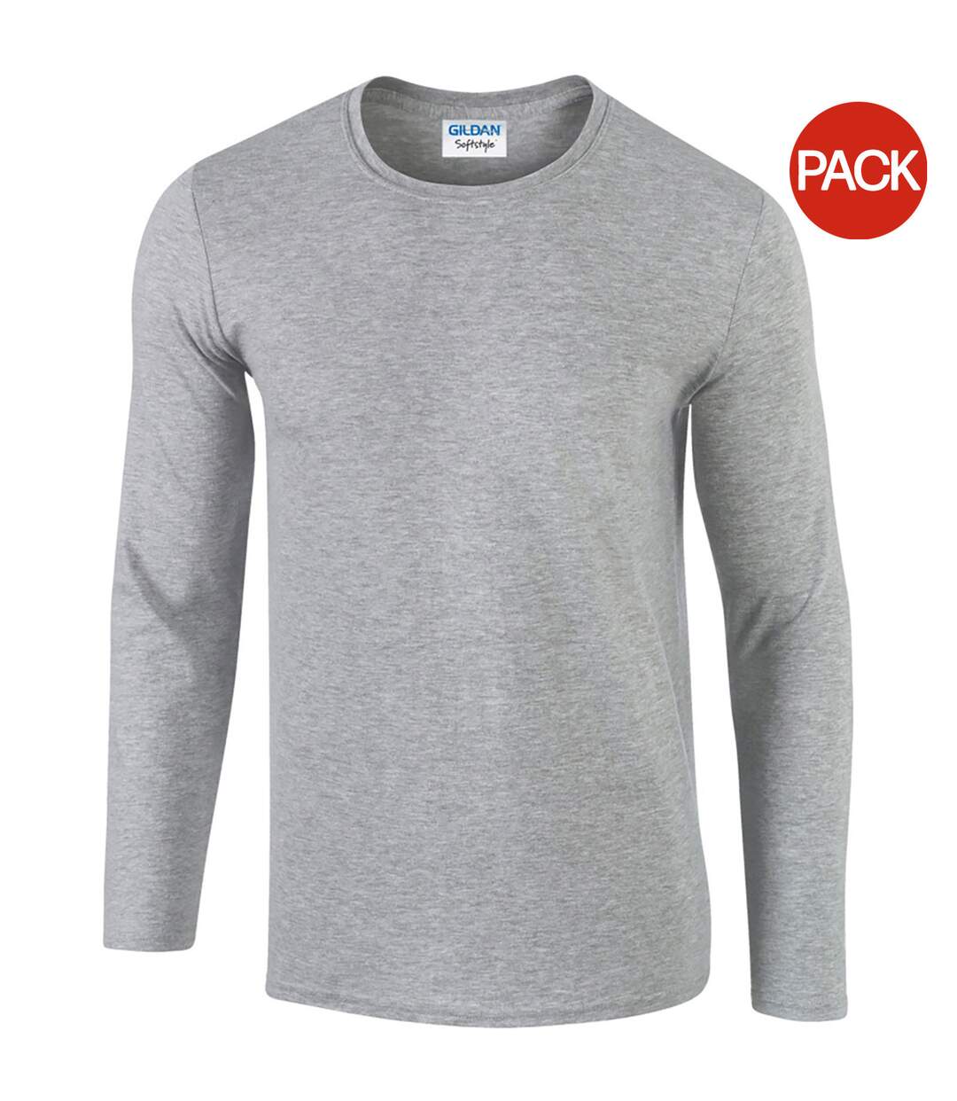 Lot de 5  t-shirts manches longues hommes gris clair chiné Gildan-1