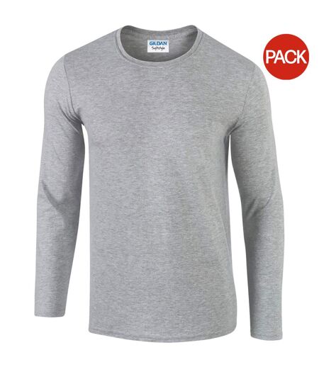 Lot de 5  t-shirts manches longues hommes gris clair chiné Gildan