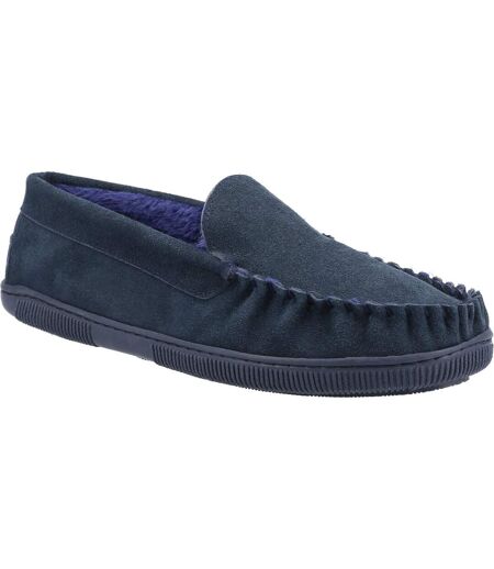 Cotswold Mens Sodbury Suede Moccasin Slippers (Navy) - UTFS8419