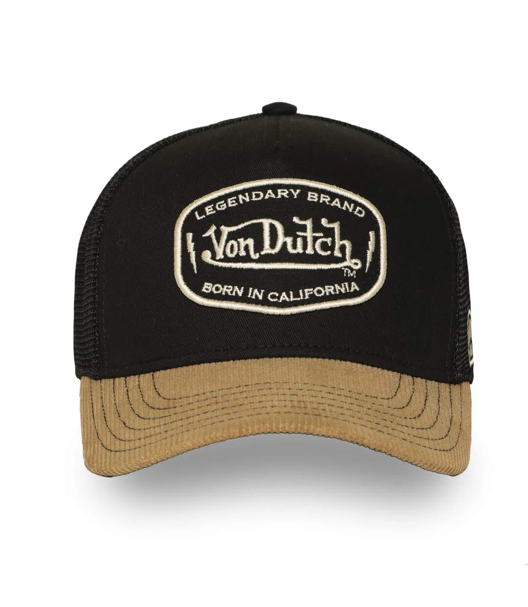 Casquette trucker semi curve visiere en velours avec badge Vondutch-2