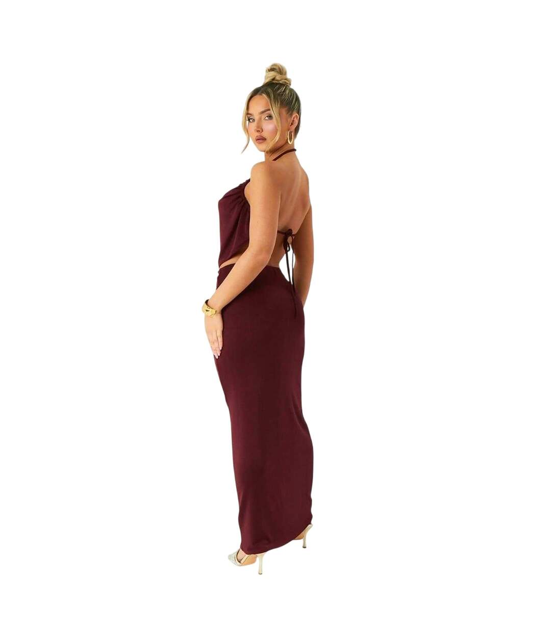 Jupe Longue Motif/style Colonne Femme Bordeaux Missy Empire-3