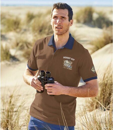 Pack of 2 Men's Exploration Polo Shirts - Ecru Brown