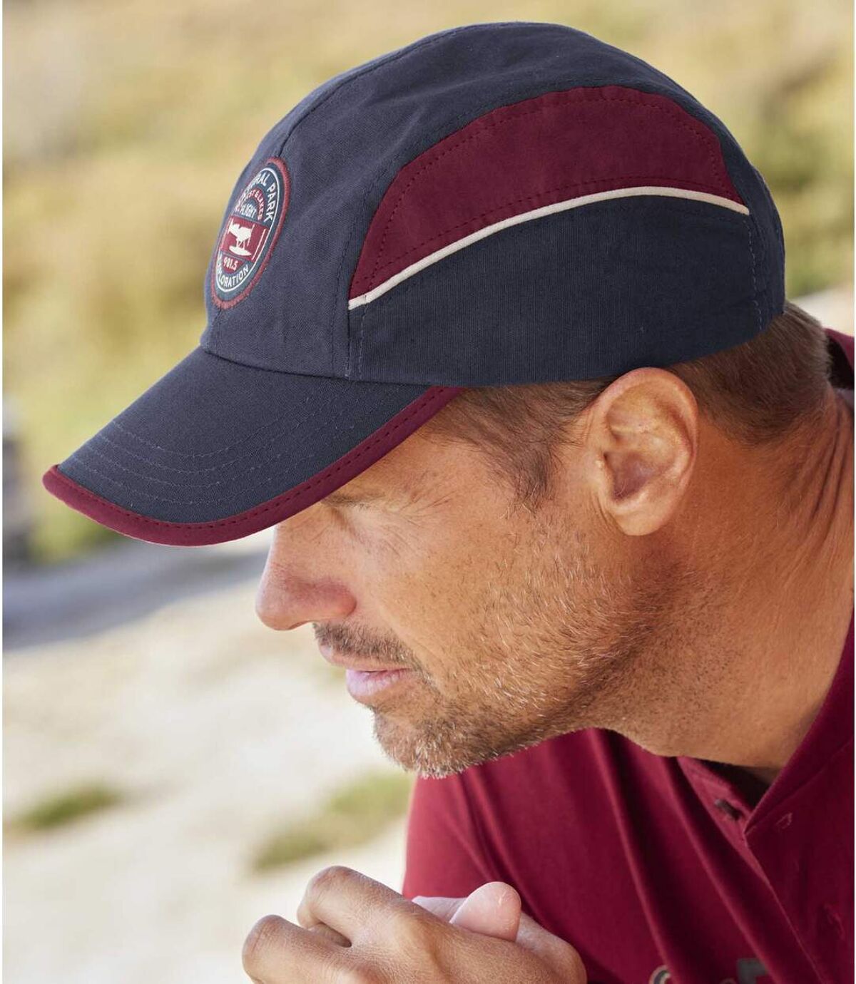 Men's Dual Fabric Cap - Navy Burgundy Atlas For Men