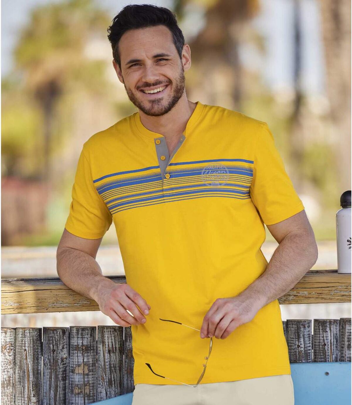 Pack of 3 Men's Casual T-Shirts - Blue Yellow Black Atlas For Men