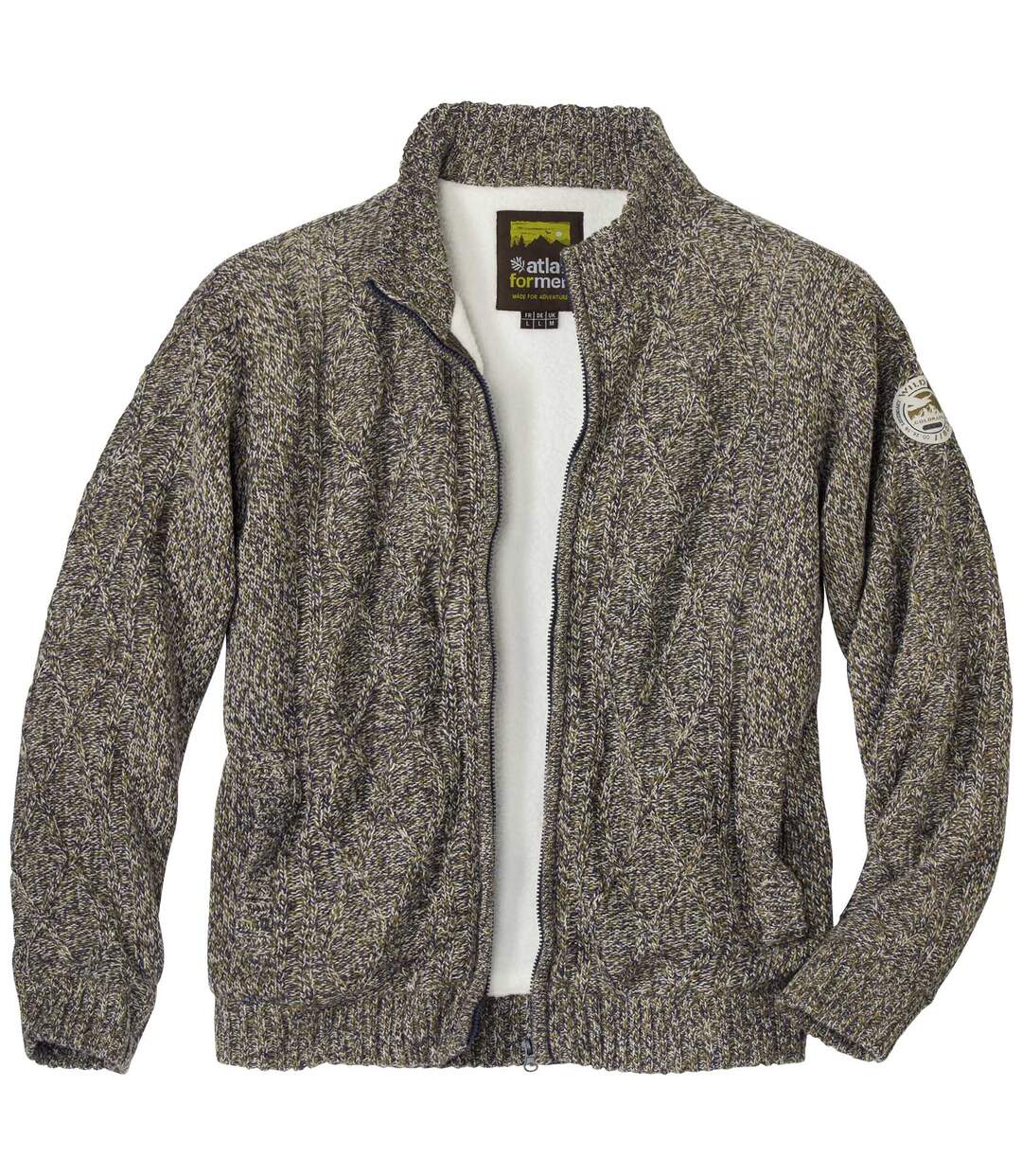 Men's Khaki & Navy Sherpa-Lined Knitted Jacket-5