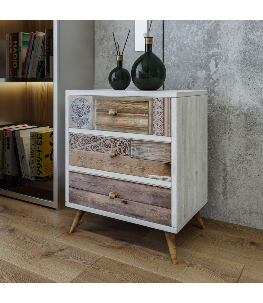 Commode Liza - Blanc et Marron-2