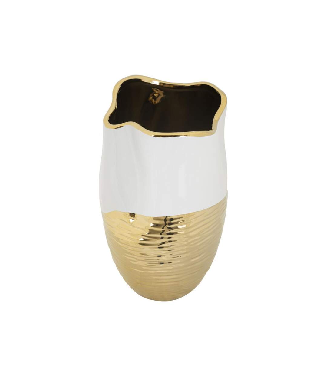 Vase Design en Céramique Lux 35cm Blanc & Or-2