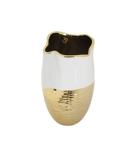 Vase Design en Céramique Lux 35cm Blanc & Or