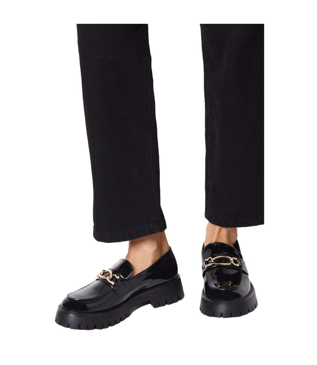 Womens/ladies Nash Snaffle Detail Chunky Flat Loafers True Black Faith-3