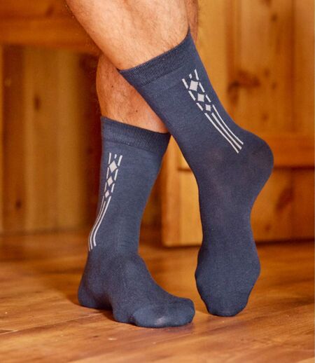 Pack of 5 Pairs of Patterned Men's Socks - Grey Navy Burgundy 