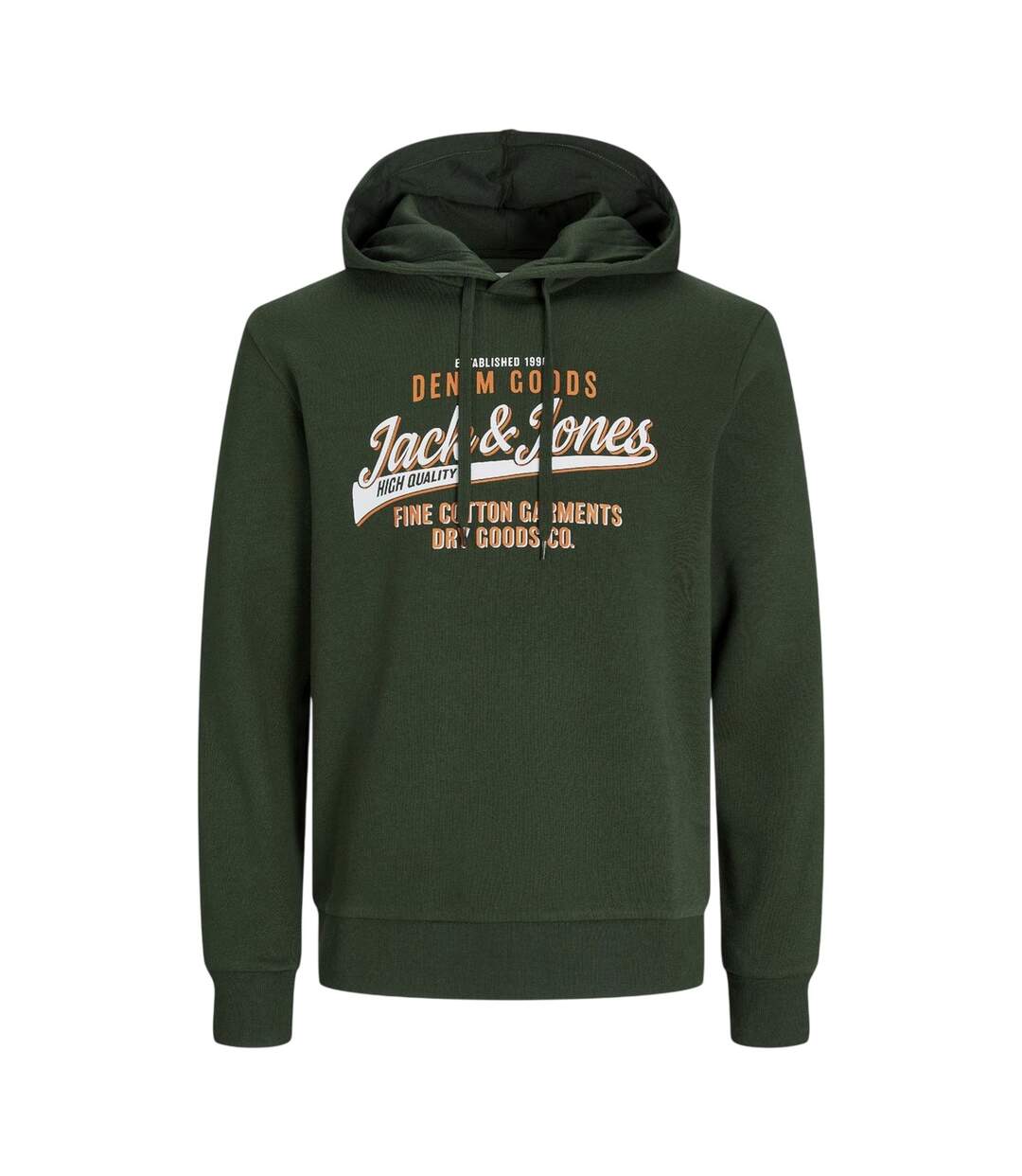 Mens Graphic Print Organic Cotton Drawstring Hoodie Green Jack And Jones-2