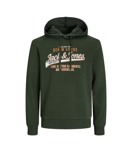 Mens Graphic Print Organic Cotton Drawstring Hoodie Green Jack And Jones