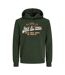 Mens Graphic Print Organic Cotton Drawstring Hoodie Green Jack And Jones-2