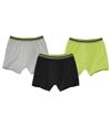 Pack of 3 Men's Plain Boxer Shorts - Black Green Grey Atlas For Men