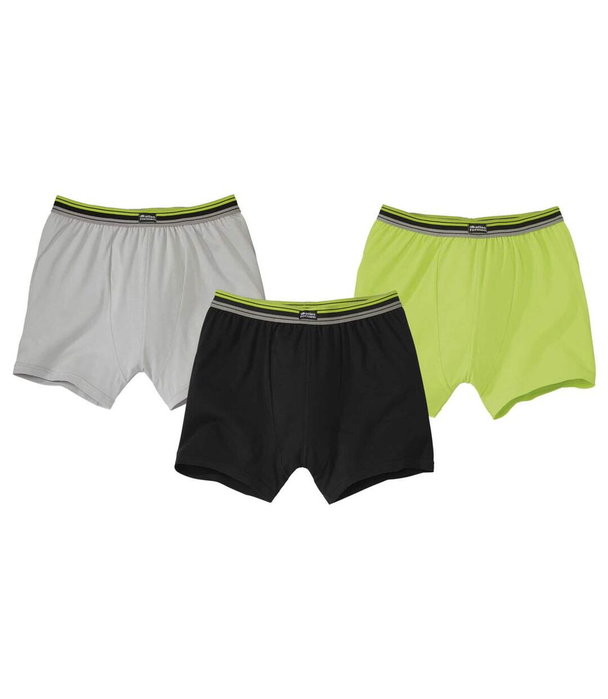 Pack of 3 Men's Plain Boxer Shorts - Black Green Gray Atlas For Men