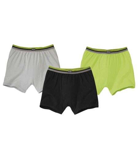 Pack of 3 Men's Plain Boxer Shorts - Black Green Grey