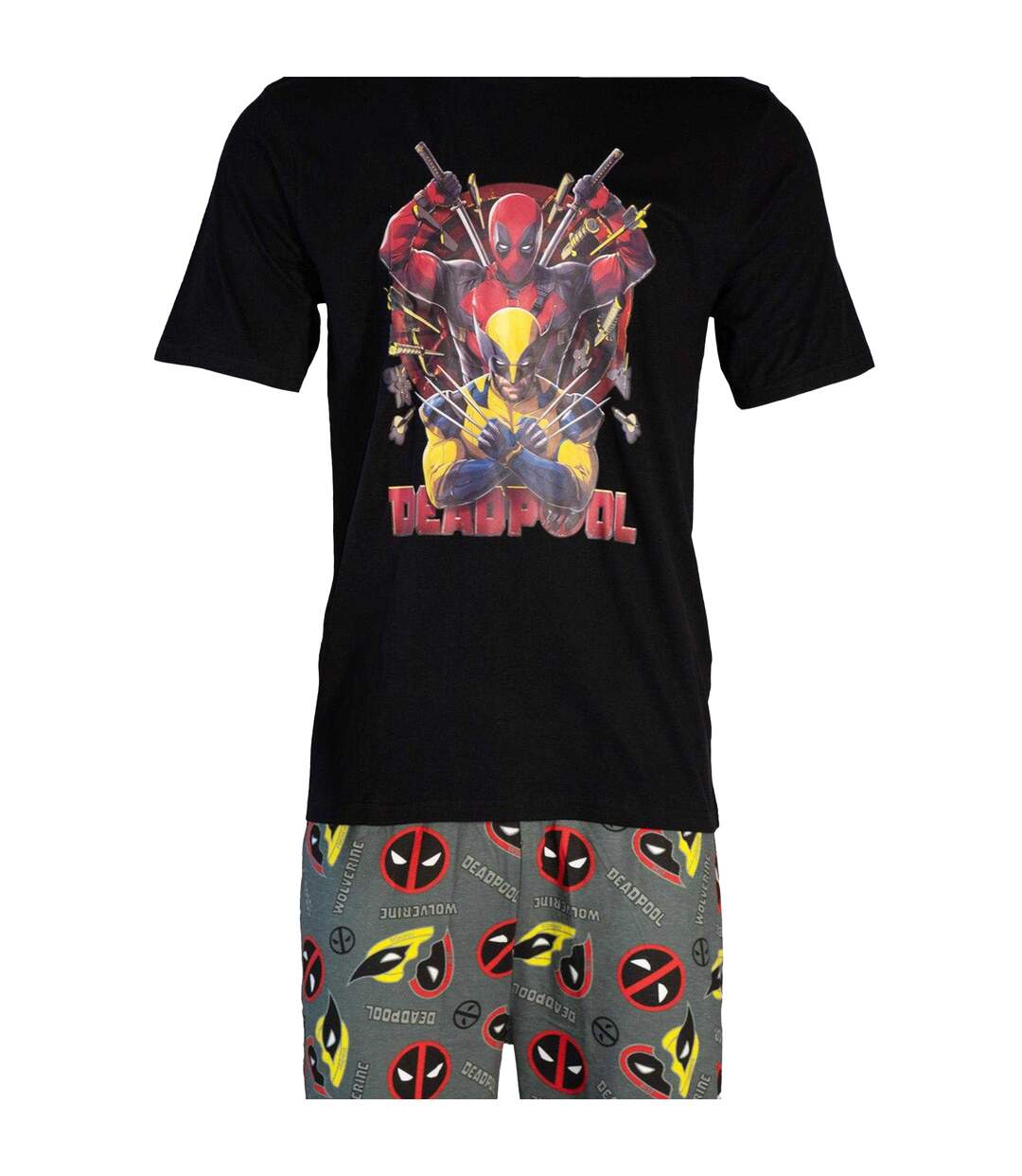 Mens Action Pose Cotton Pyjama Set Black Multicoloured Deadpool & Wolverine-4