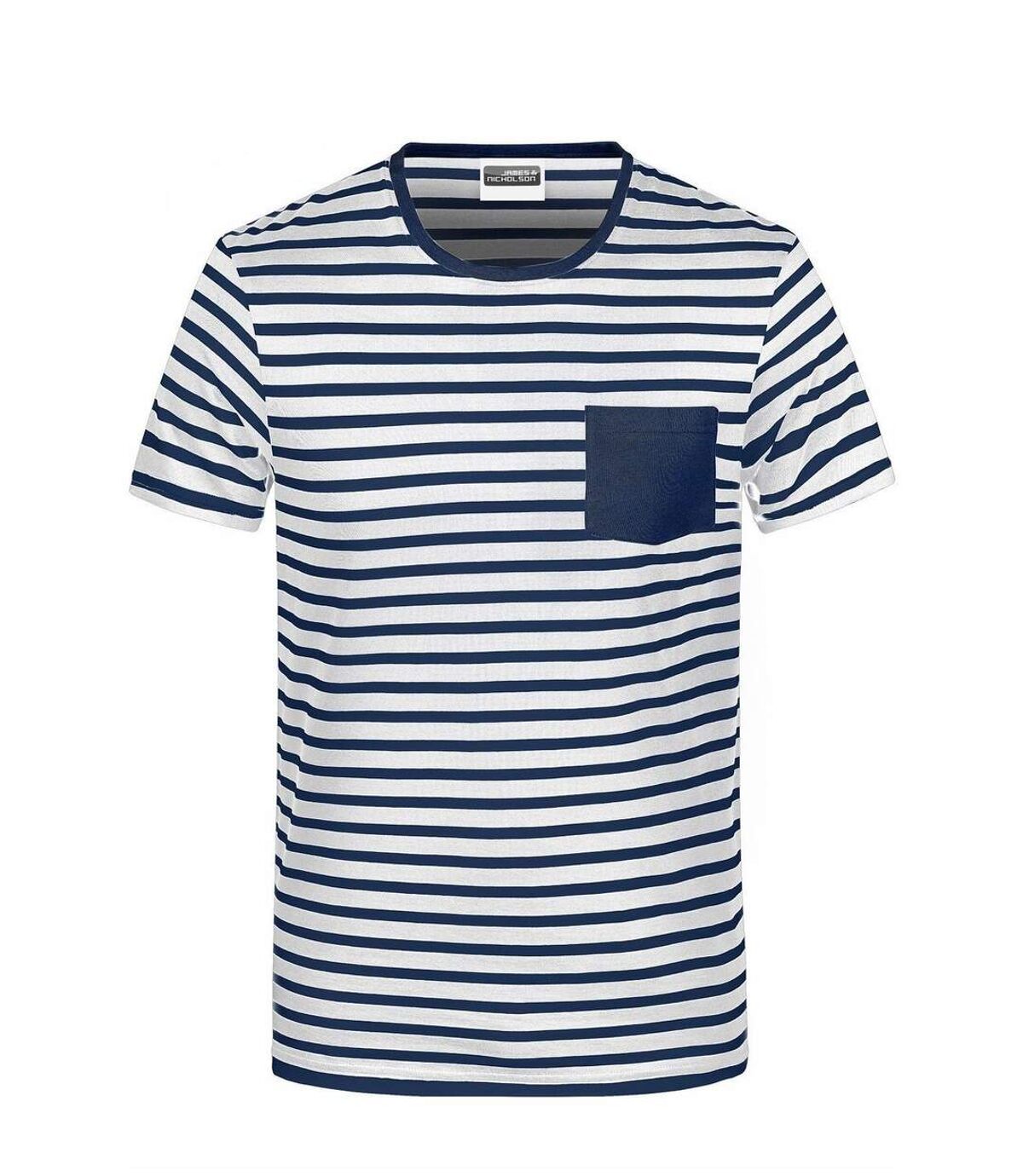 T-shirt rayé coton bio marinière homme - 8028 - blanc et bleu marine