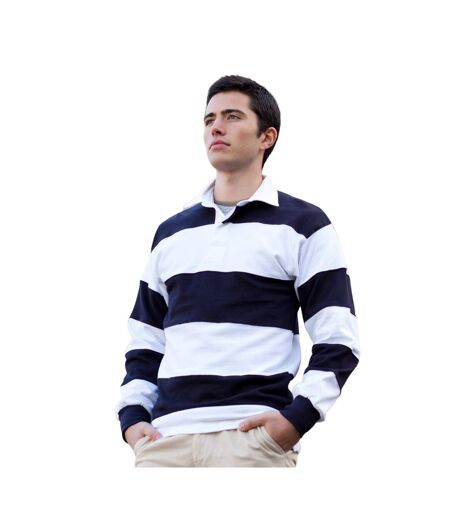 Front Row Mens Stripe Sewn Rugby Polo Shirt ()