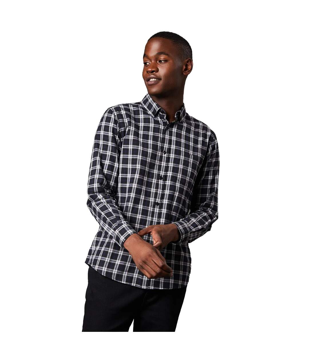 Mens classic checked brushed long-sleeved shirt black Maine