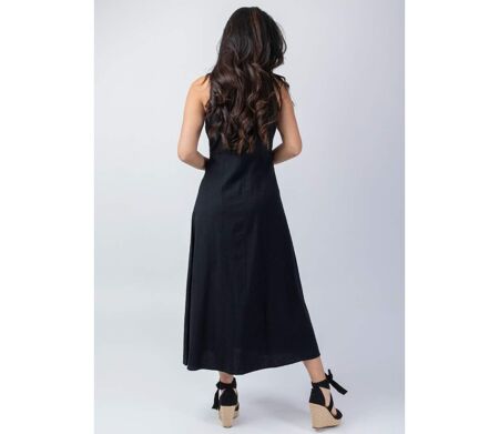 Robe longue féminine SERAPHINE unie noire Coton Du Monde