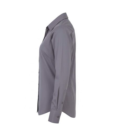 Womens/ladies Poplin Long-sleeved Blouse Steel Premier