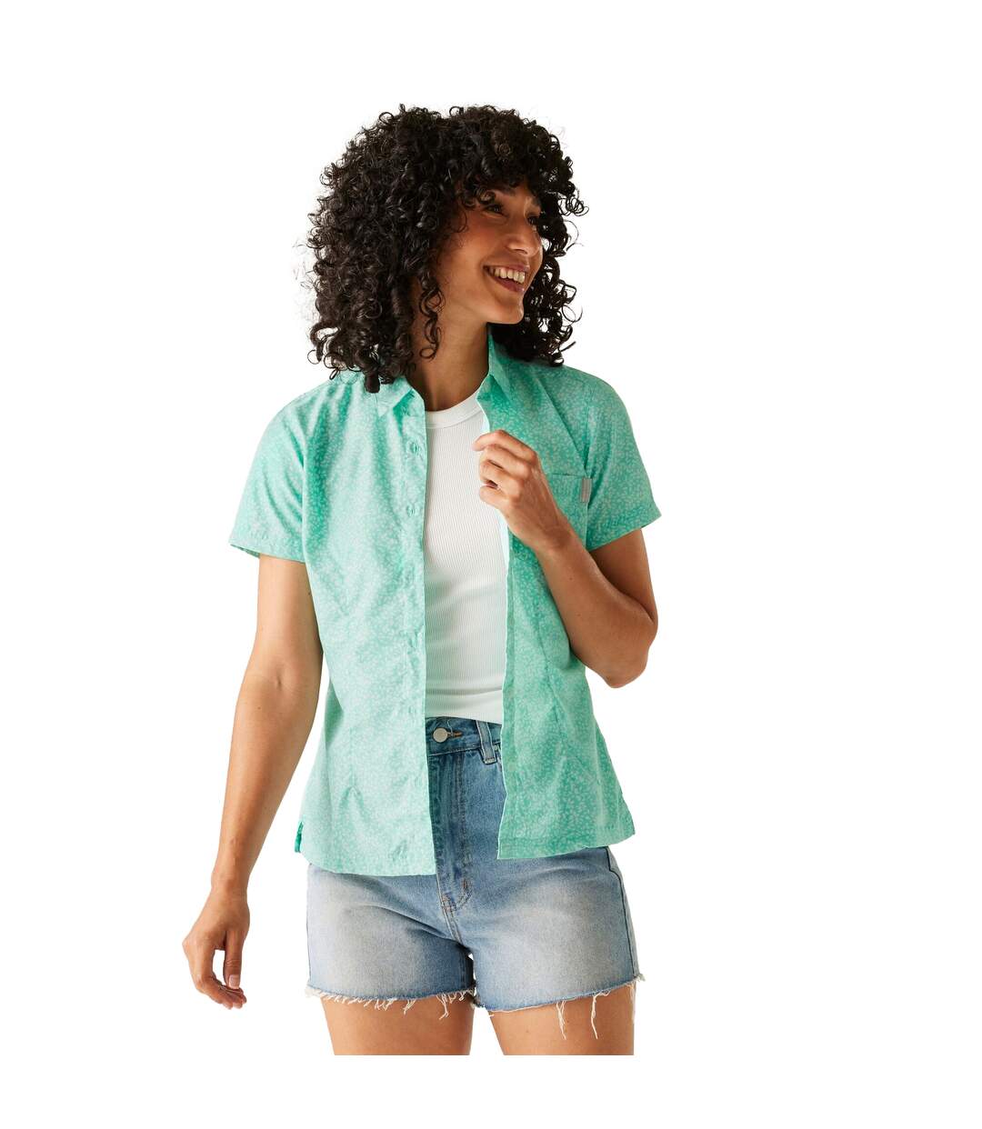 Womens/ladies Mindano Viii Leaf Print Short-sleeved Shirt Aruba Blue Regatta-1