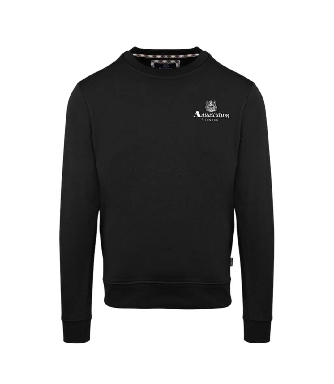 Mens Small Logo Crew Neck Long-sleeved Sweatshirt Black Aquascutum-1