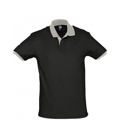 SOLS Prince Unisex Contrast Pique Short Sleeve Cotton Polo Shirt (Black/Light Grey)