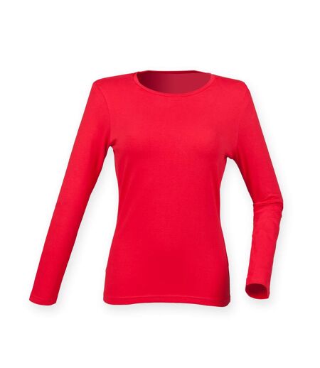 Skinni Fit Womens/Ladies Feel Good Stretch Long Sleeve T-Shirt (Bright Red) - UTRW4726