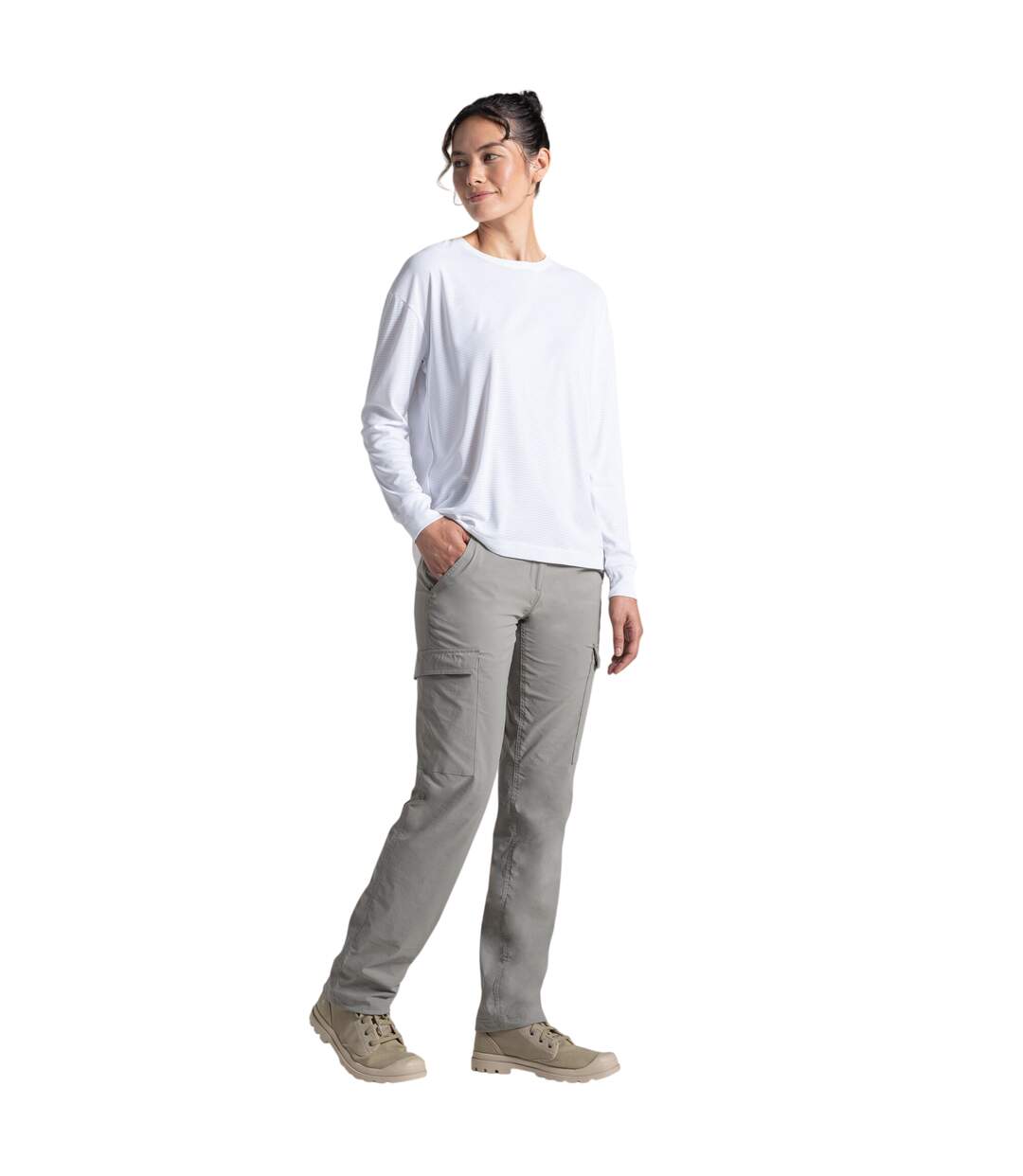 Pantalon Long À Poches Et Taille Mi-haute Semi-élastiquée Rif Femme Kaki Clair Craghoppers-1