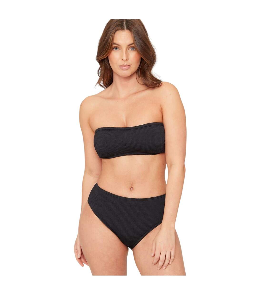 Womens/ladies Textured High Waist Bikini Bottoms Black Be You-2