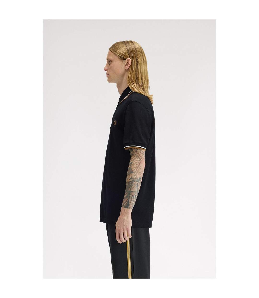 Mens Twin Tip Polo Shirt Black Brown Fred Perry-4