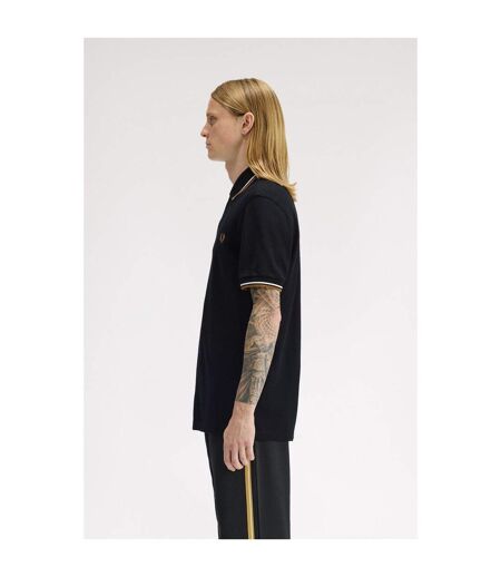 Mens Twin Tip Polo Shirt Black Brown Fred Perry