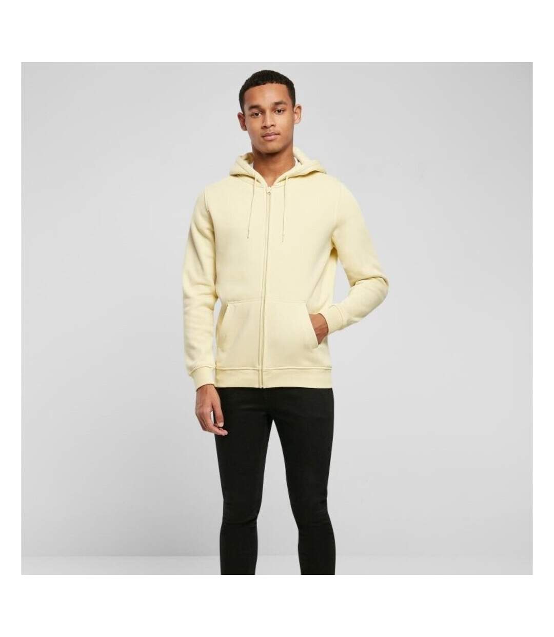 Sweat à capuche zippé hommes jaune pâle Build Your Brand-2