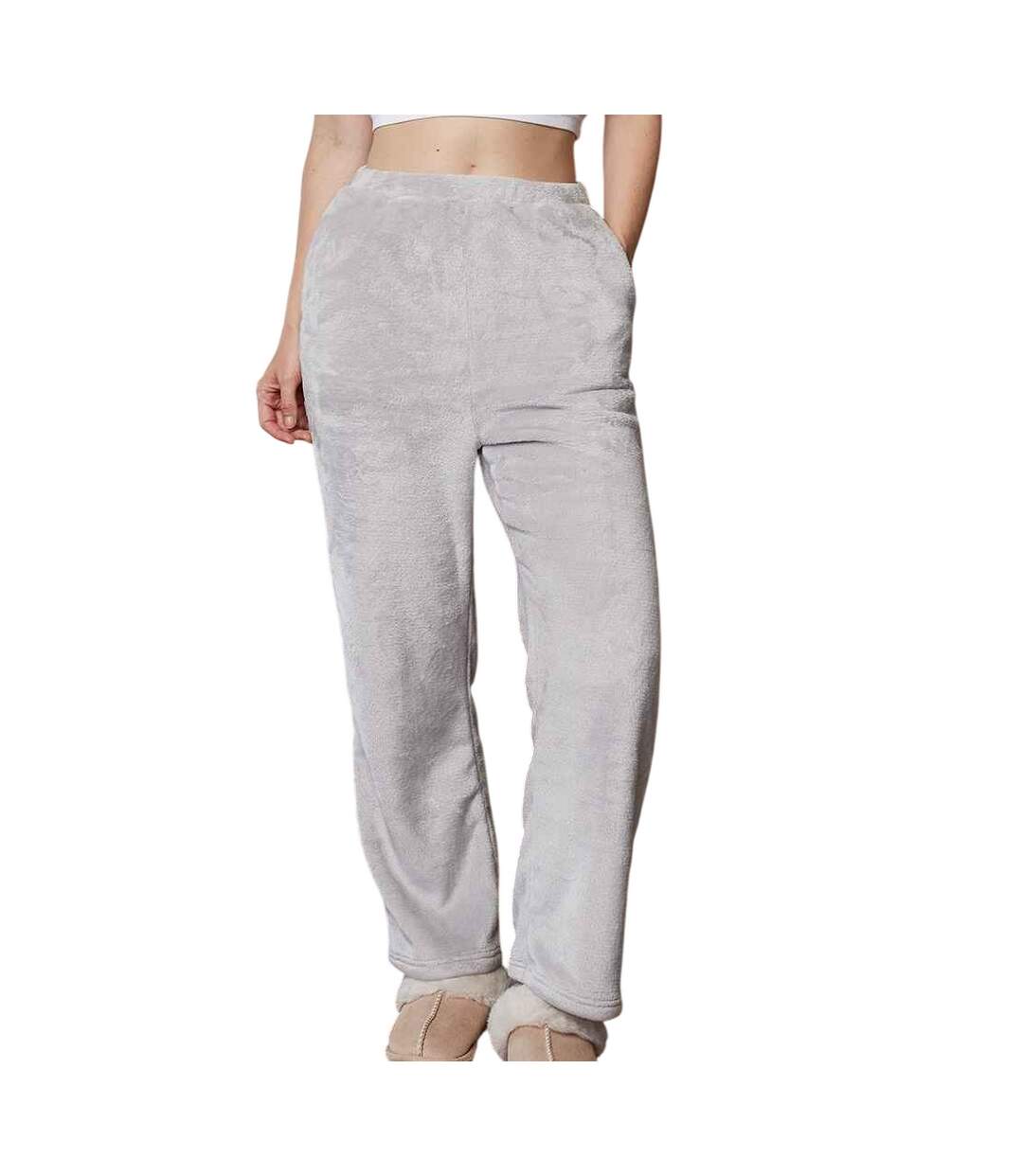 Womens/ladies plush fleece lounge pants silver grey Brand Lab-2