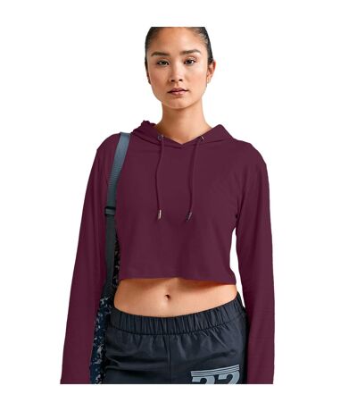 Womens/ladies Cropped Long-sleeved T-shirt Mulberry Red TriDri