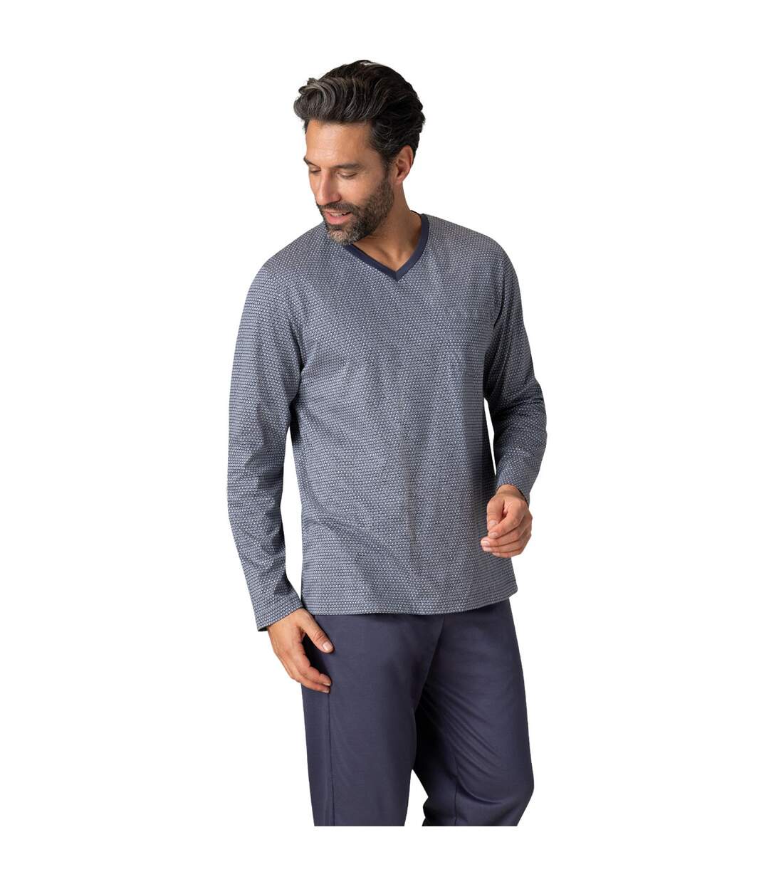 Pyjama long col V homme Mercerisé