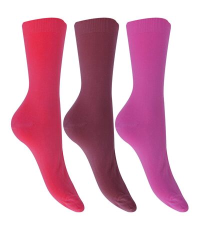 Womens/Ladies Extra Fine Silk Touch Bamboo Socks (3 Pairs) (Pink/Purple/Plum) - UTW367