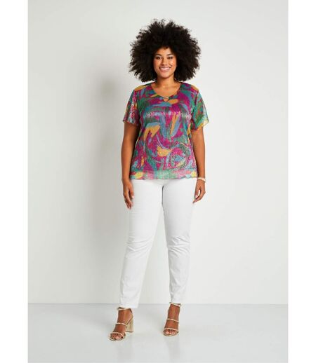 T-shirt court imprimé feuillage doré