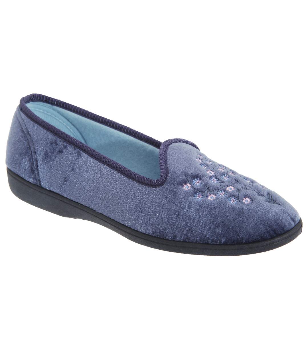 Sleepers Womens/Ladies Nieta Plain Embroidered Slippers (Blueberry) - UTDF524-1