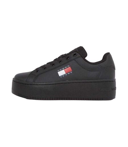 Womens/ladies Icon Leather Flatform Trainers Black Tommy Jeans