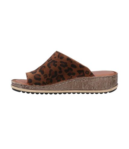 Womens/ladies elissa leopard print suede sandals brown Hush Puppies